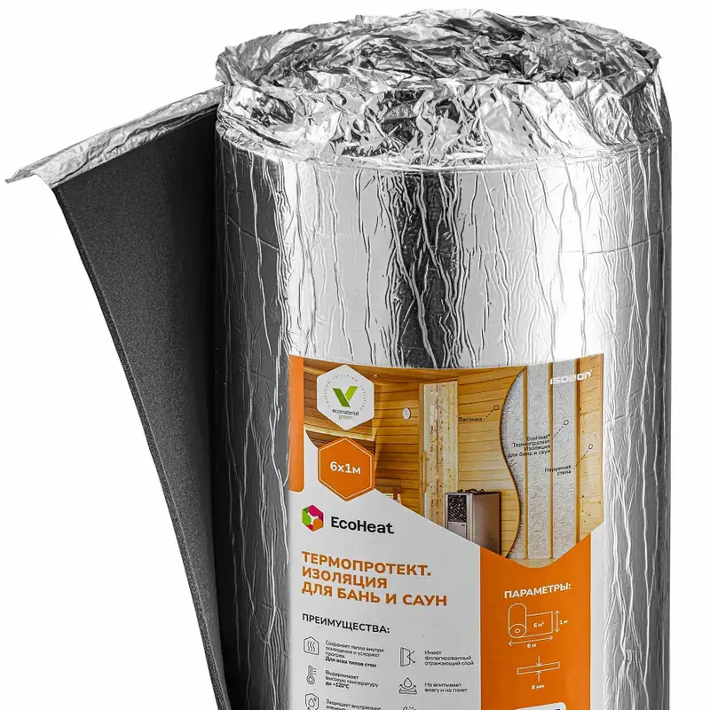 EcoHeat THERMO PROTECT 8 мм, 1×6 м - теплоизоляция для бань и саун